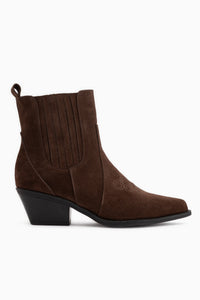 Freya Echtes Leder Braun Wildleder Bestickte Detail Damen Cowboy Stiefel