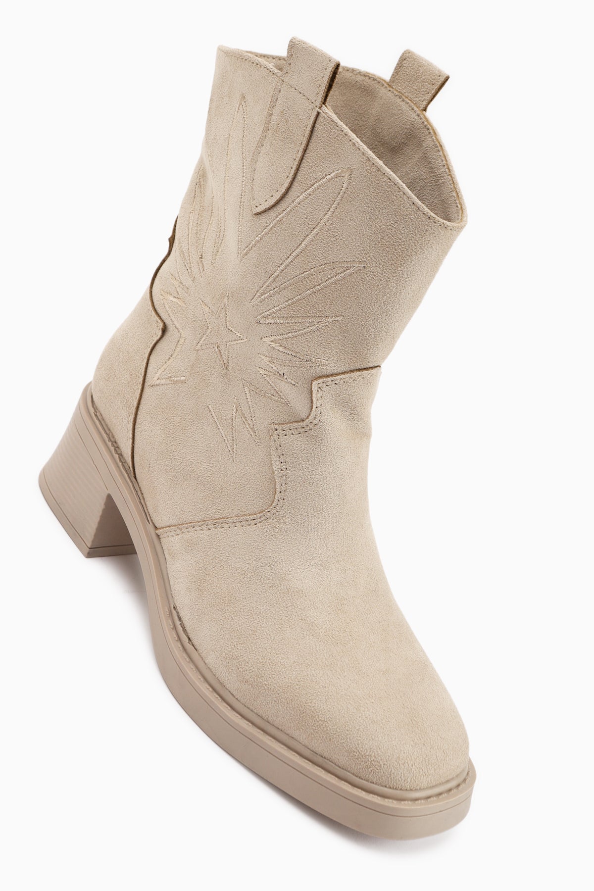 Anica Beige Suede Embroidered Women's Boot