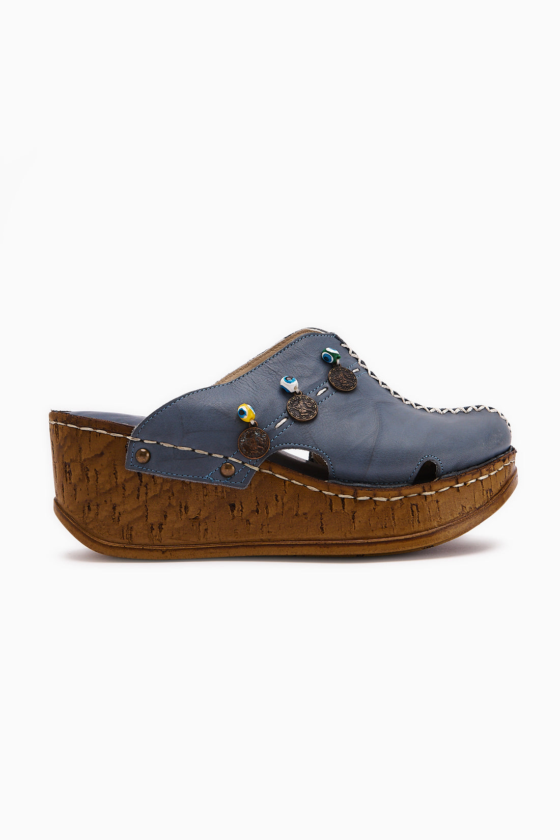 Echtes Leder Annika Navy Antik Detail Damen Pantoletten
