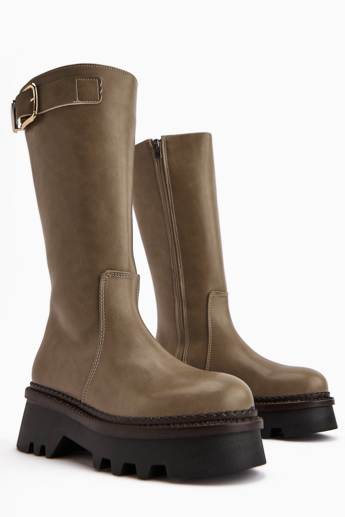 Hely Mink Buckle Detailed High-Platform Women's Boot