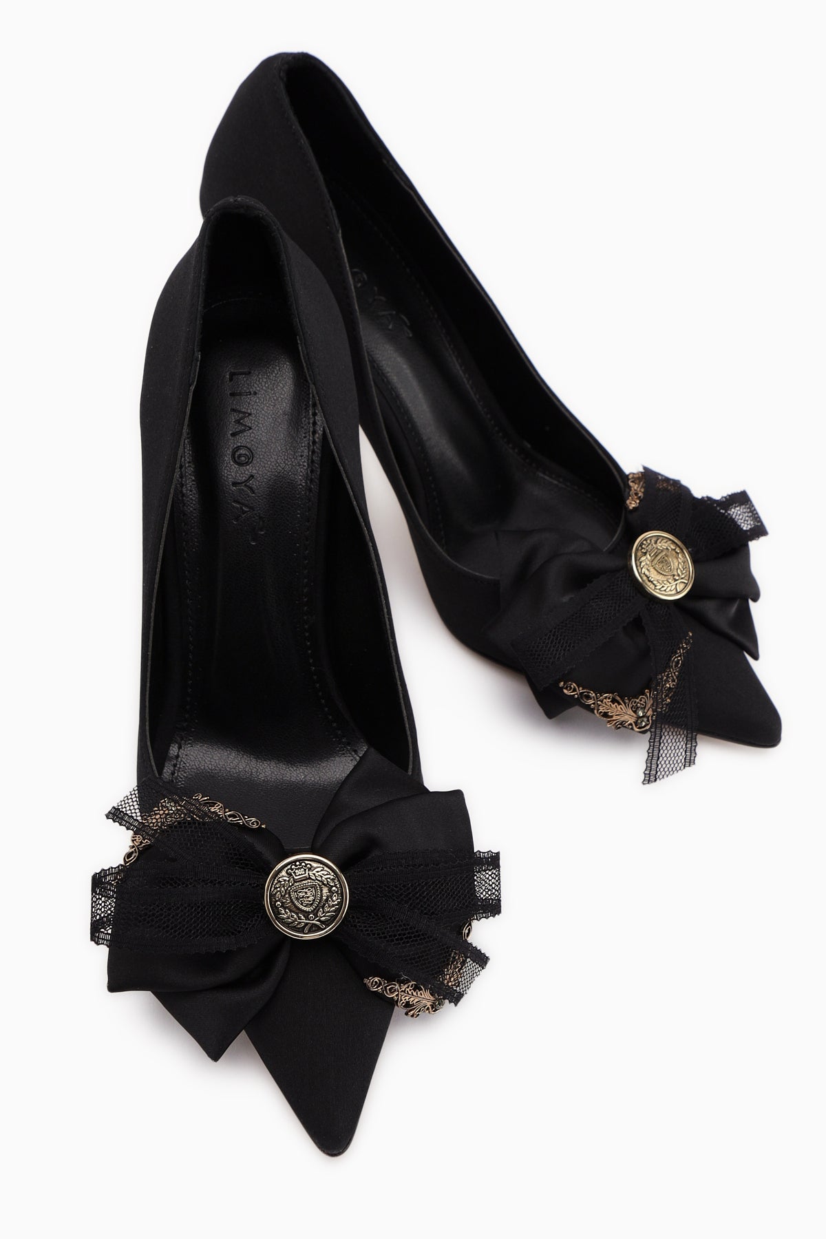 Tina – Black Satin Buckle-Detail Stiletto Heeled Shoe (Women)