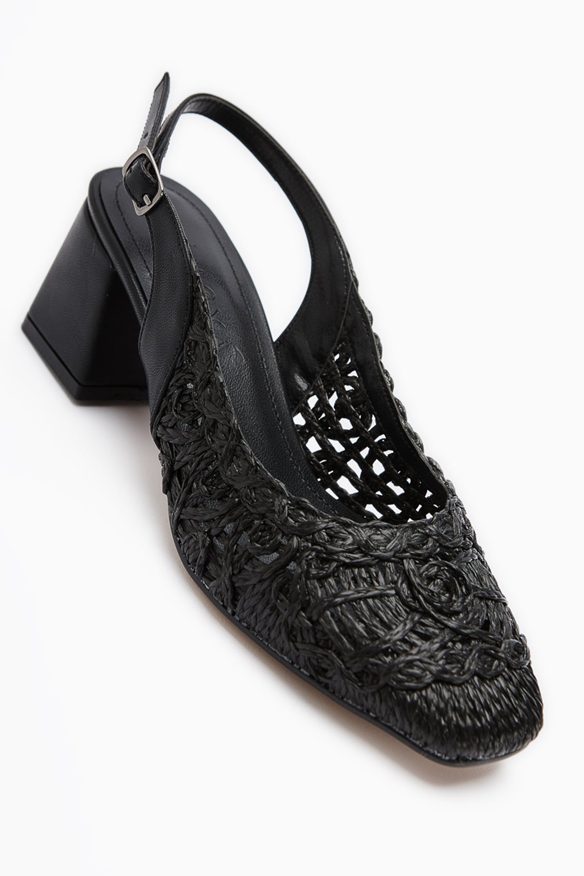 Ronja Damen Schwarz Gewebter Quadratischer Zehensandale