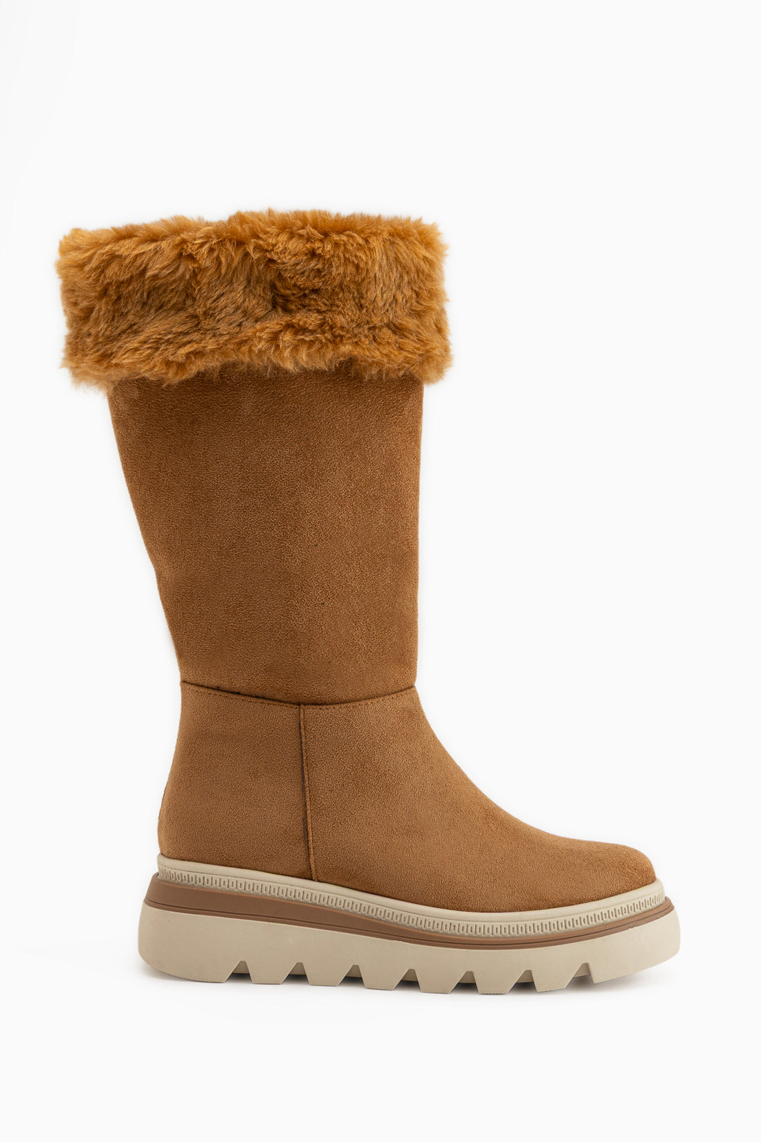 Edna Tan Wildleder Pelz Detail Damen Stiefel