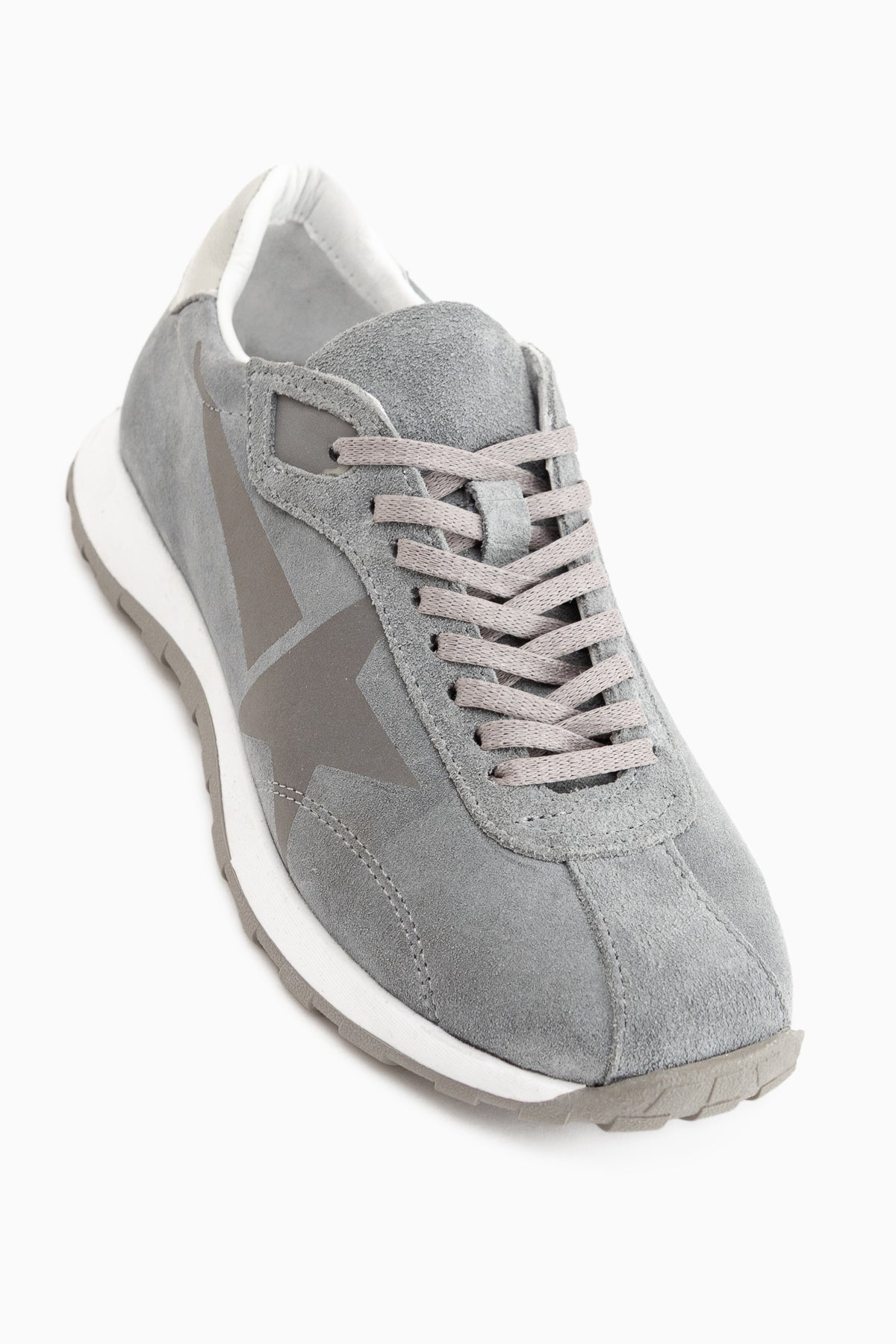 Polly Hakiki Deri Gri Süet Yıldız Detaylı Kadın Sneaker