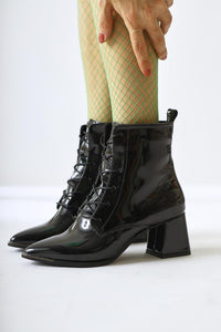 Kalaya Schwarze Lackierte Spitzzehen Reißverschluss Damen Stiefel