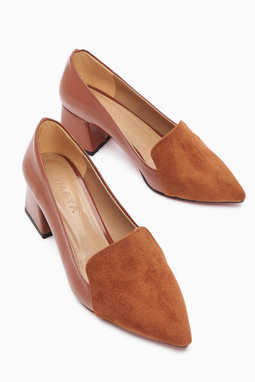 Gisela Taba Wildleder Detaillierte Lackleder Absatz Damenschuhe