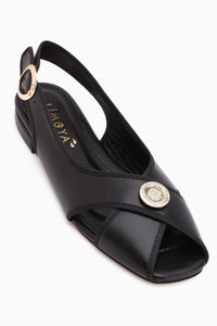 Sarah Genuine Leather Black Cross Strap Short Heeled Women’s Sandal