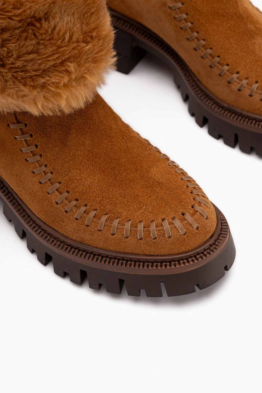Avril Echtes Leder Tan Wildleder Pelz Damen Lange Stiefel