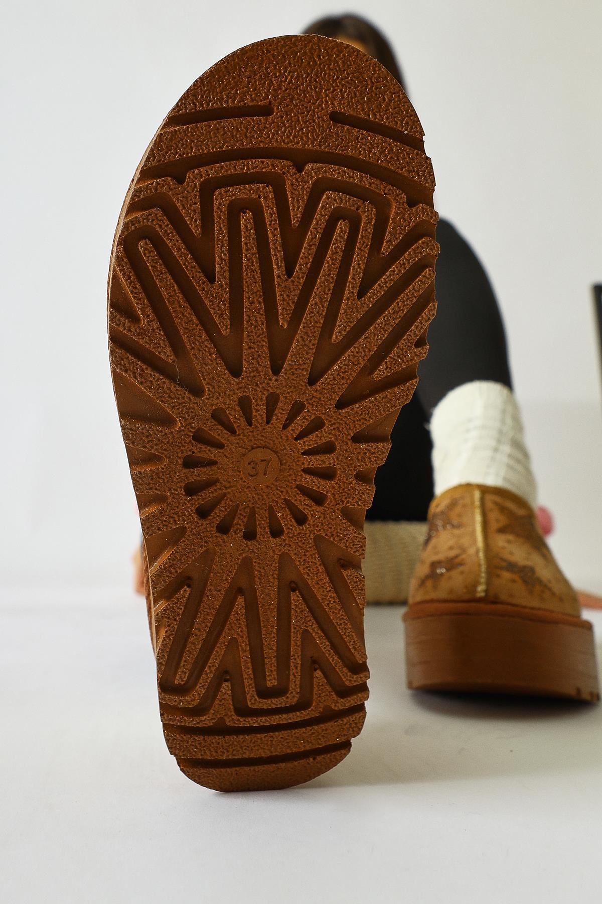Sterin – Beige Suede Shiny Star-Detail Fur-Lined Short Boot (Women)
