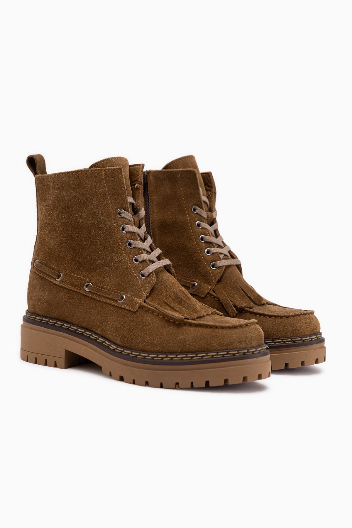 Minna Echtes Leder Walnuss Wildleder Schnür Damen Stiefel