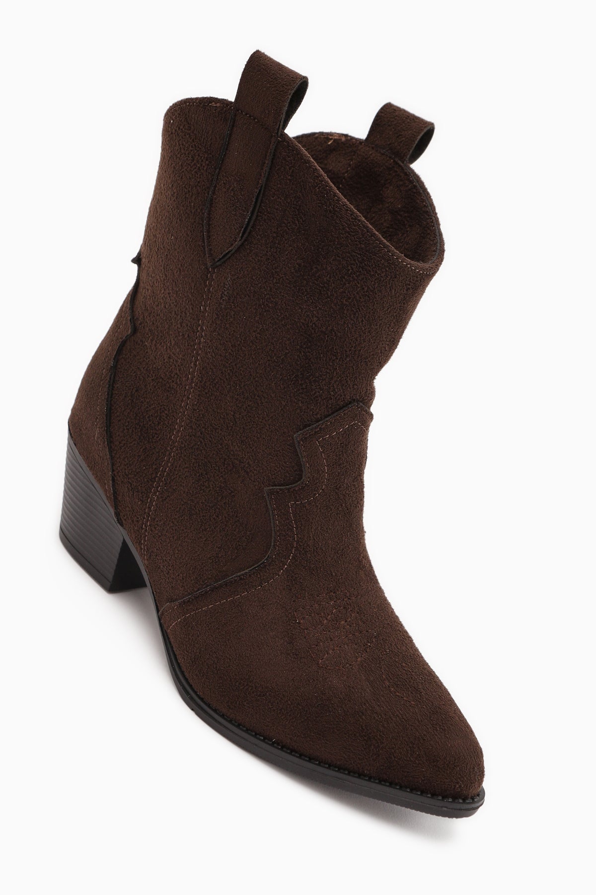 Joo Brown Suede Pointed Toe Embroidered Western Boots