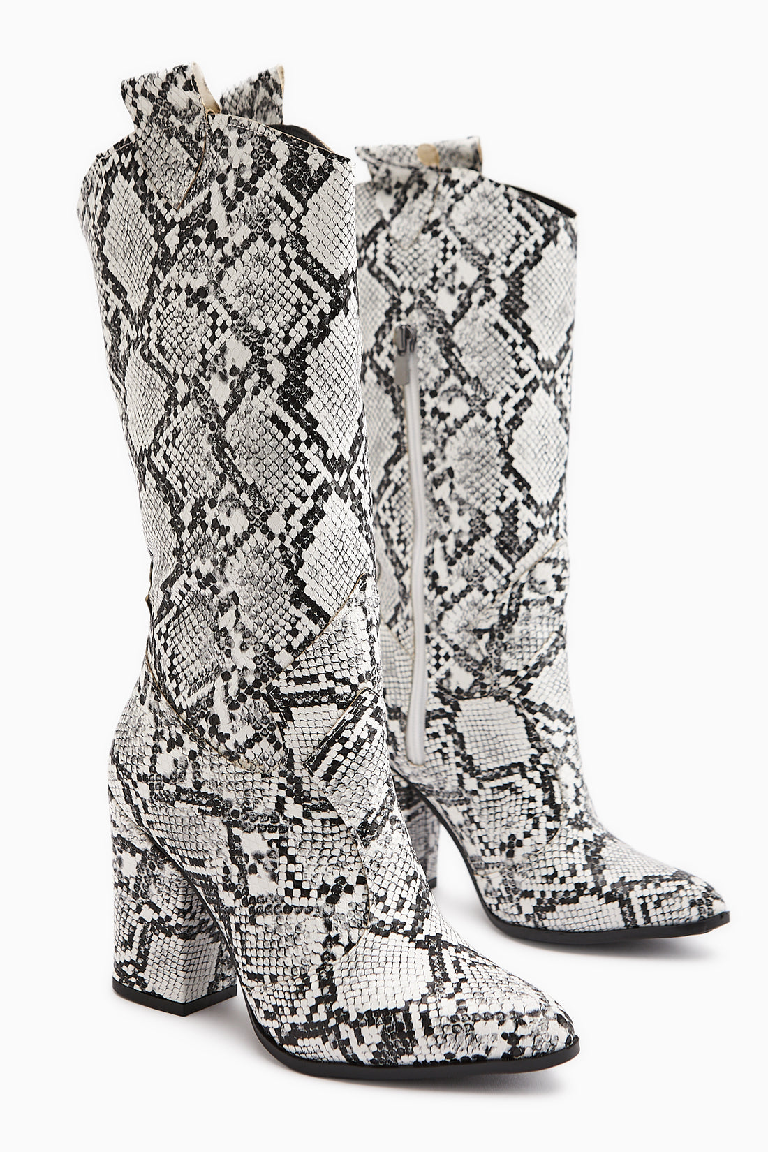 Keri Weiß Schlangen Muster Asymmetrischer Schnitt Damen Kurzstiefel