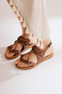 Genuine Leather Adriana Tan Rope Detailed Gladiator Sandals