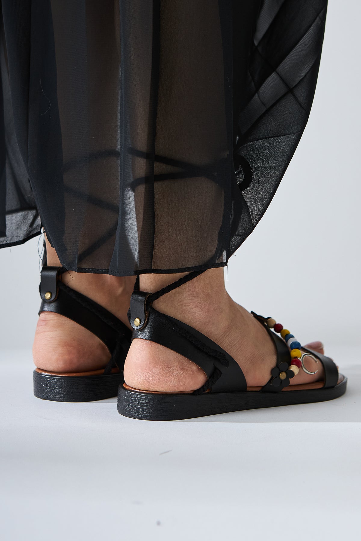 Angelita Schwarze Knöchelbindung Damen Sandalen