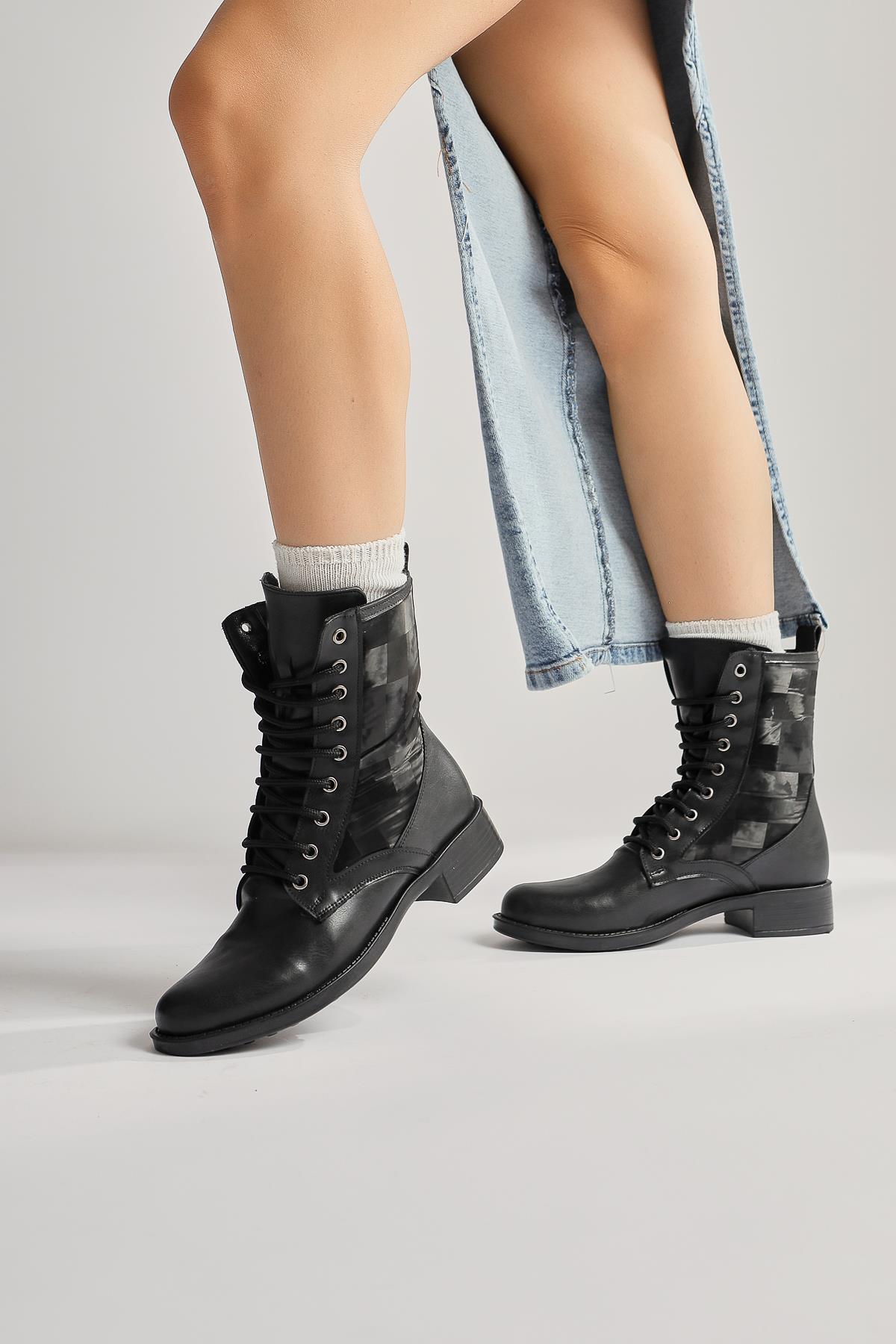 Chrissi – Black Hologram-Detail Lace-Up Boot (Women)