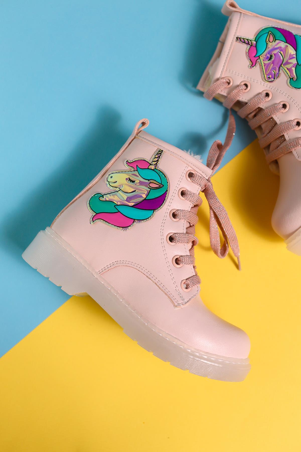 Jolene Pulverrosa Einhorn-Patch Leuchtende Schnür-Kinderstiefel