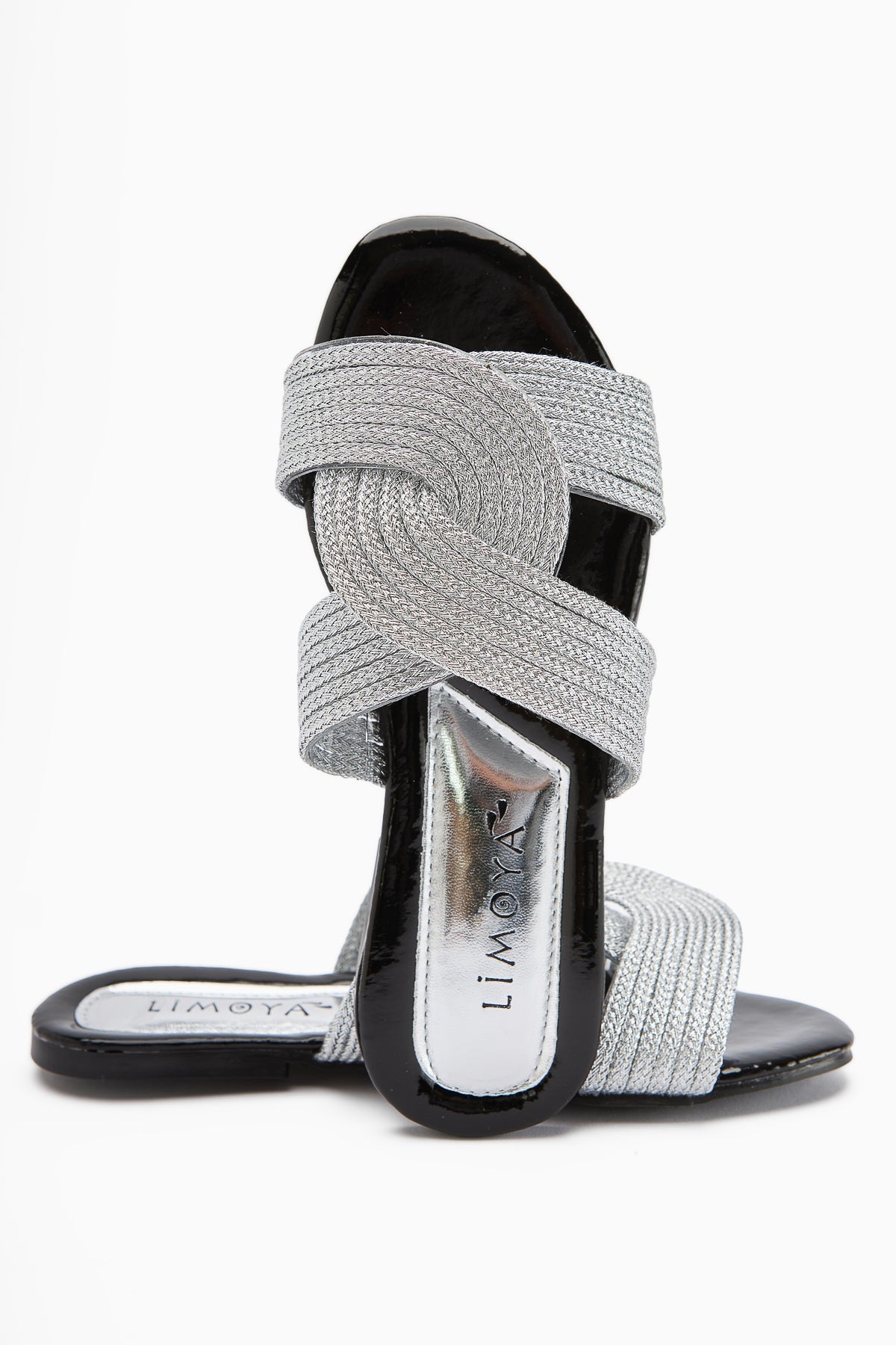 Nihaal Silber Kreuz-Riemen Flache Damen Hausschuhe