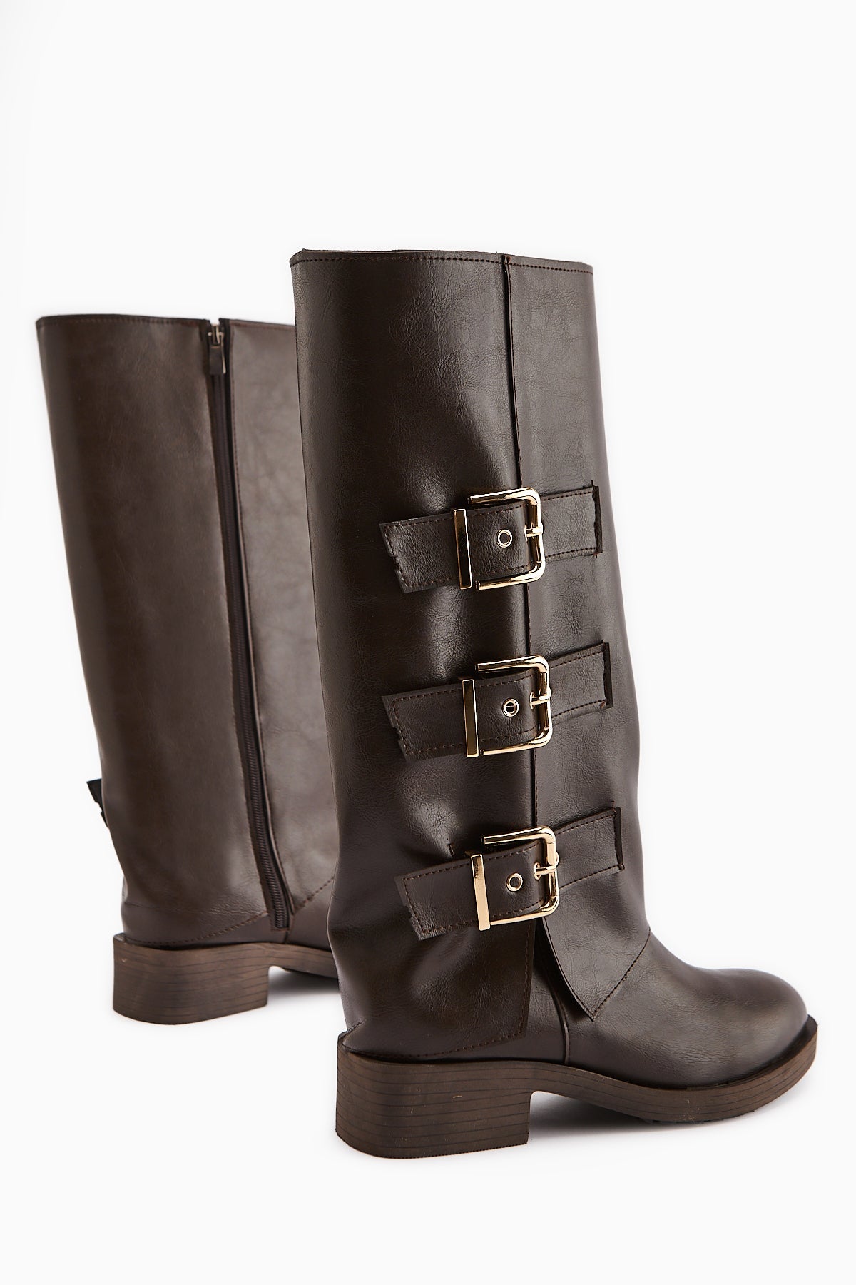 Adelina Brown Leather Belted Women's Biker Boot