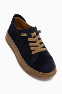 Echtes Leder Marineblau Wildleder Bequeme Sohle Damen Sneaker