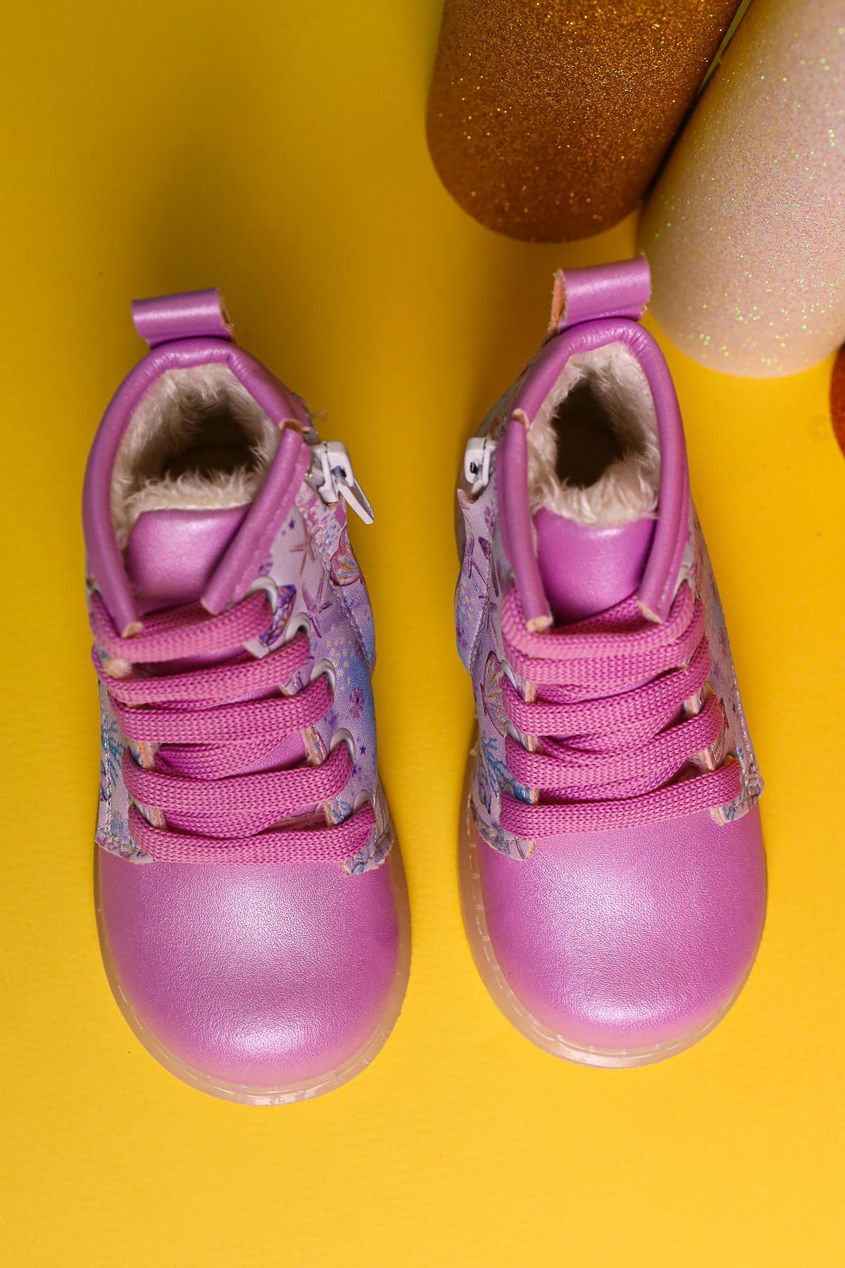 Gifty Lila Meeresleben Druck Leuchtende Schnür-Baby-Stiefel