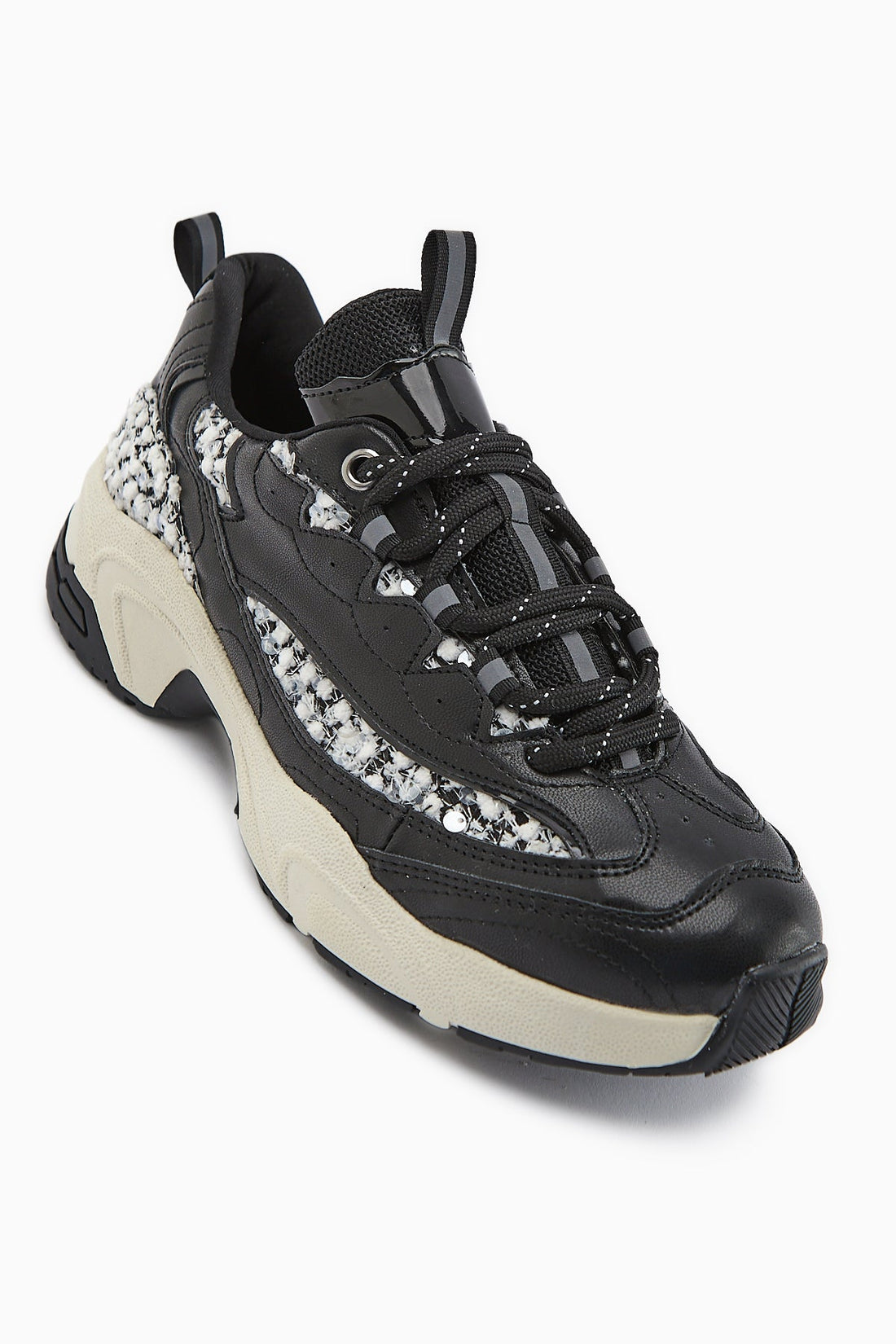 Rozhin Black Sequined Thick Sole Women's Sneaker