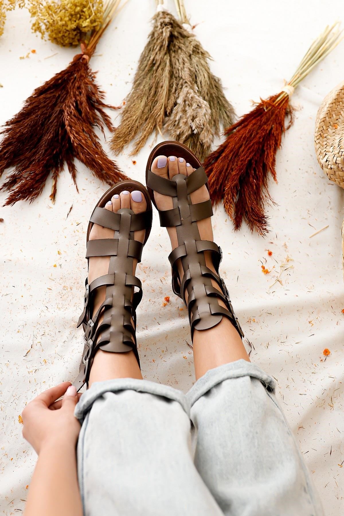Genuine Leather Miranda Copper Color Zippered Gladiator Sandals