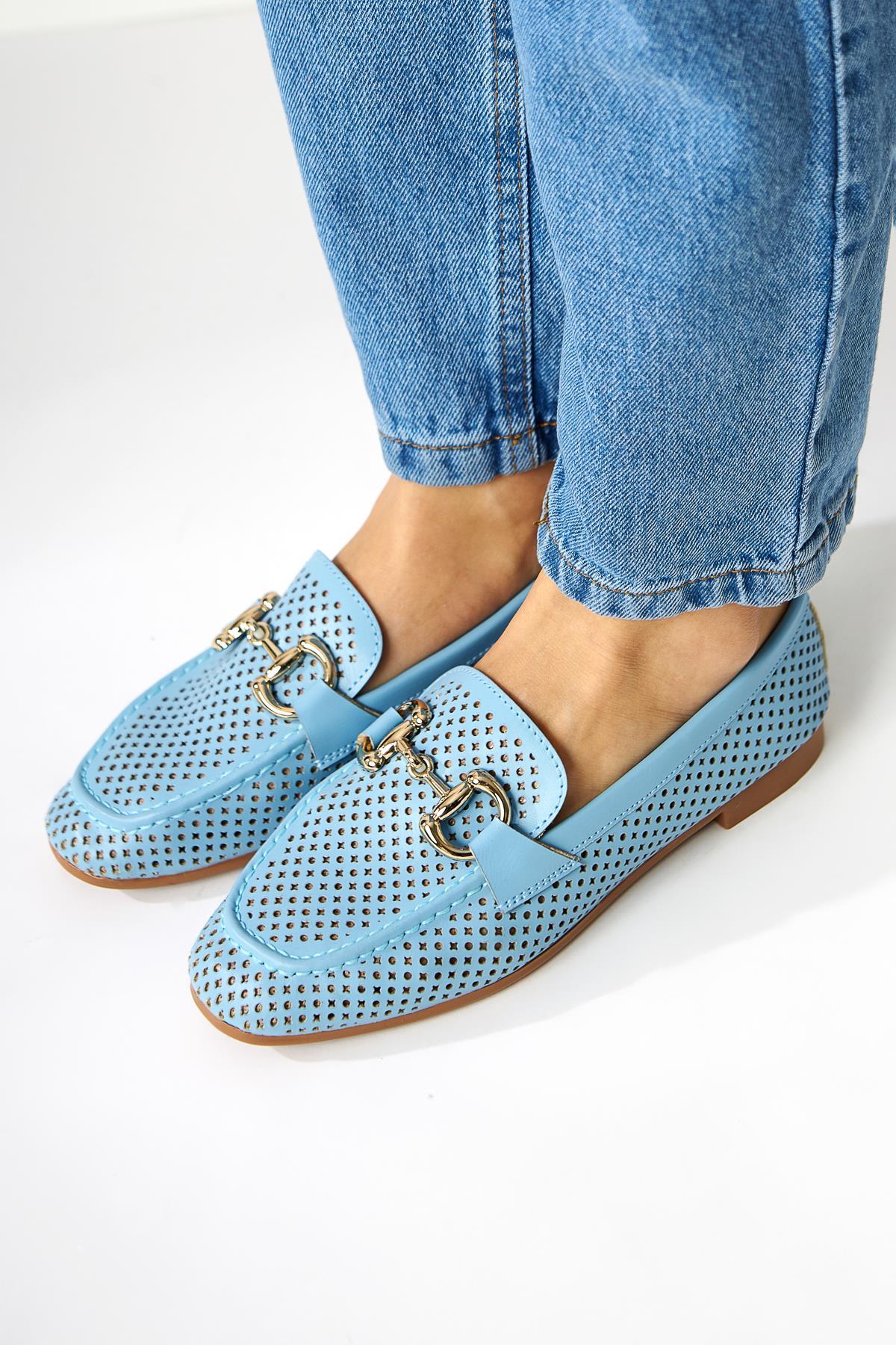 Gazali Blaue Schnalle Damen Ballett Flach