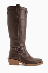 Ferial Brown Embroidered Square Toe Dakota Boots