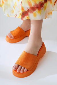 Safora Orange Suede Platform Slippers