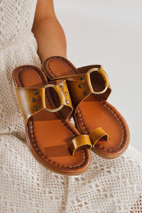 Genuine Leather Bitania Mustard Flip Flops