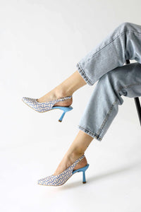 Ernesa Blue Geometric Patterned High Heel Shoes