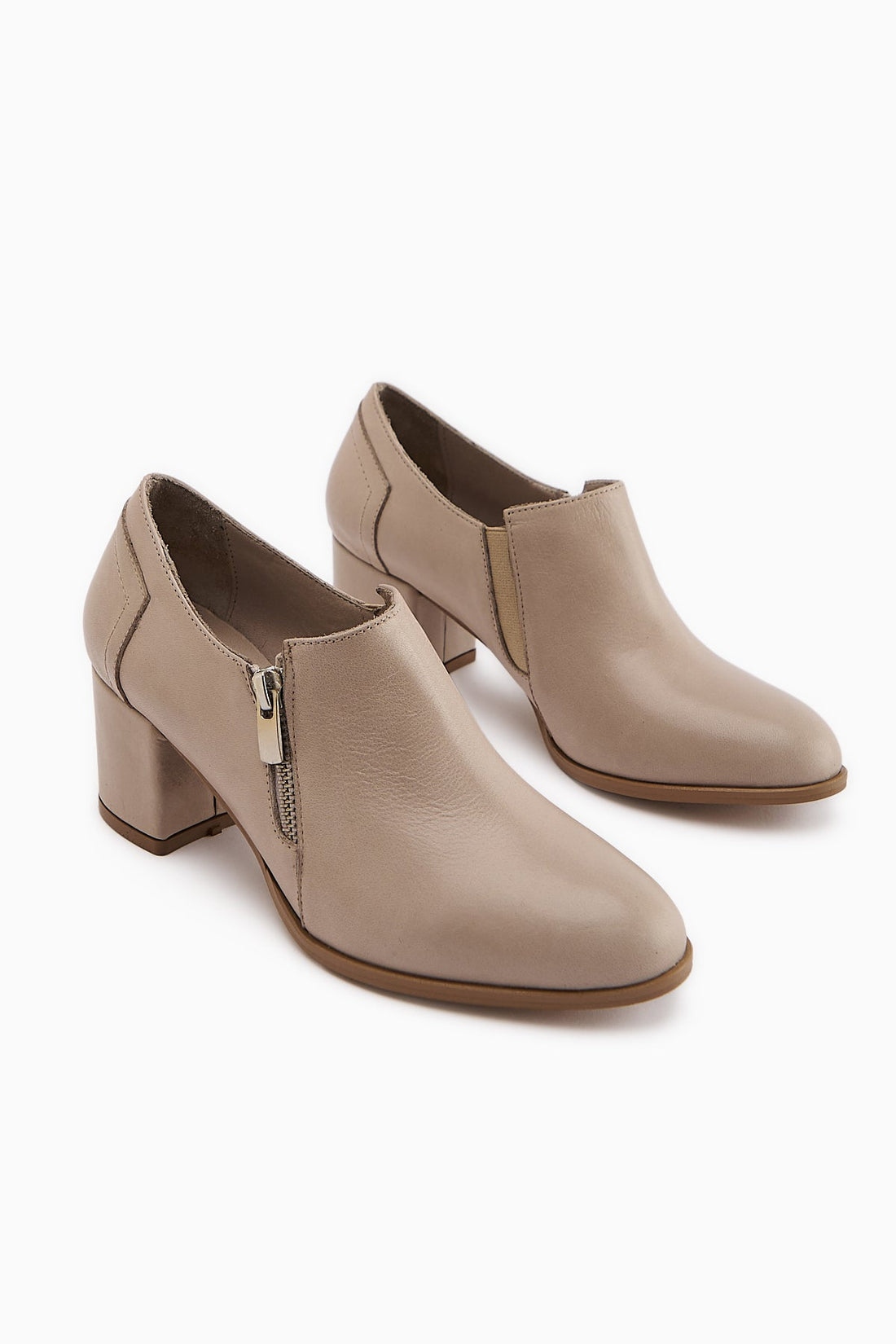 Leona Genuine Leather Beige Zipper Detailed Women's High Heel Shoe