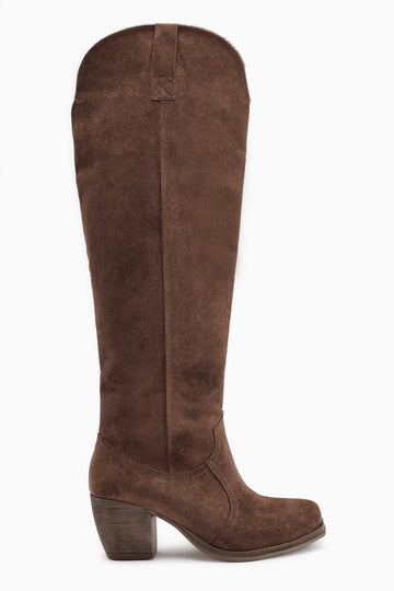 Leya Brown Suede High Heel Zipless Boots