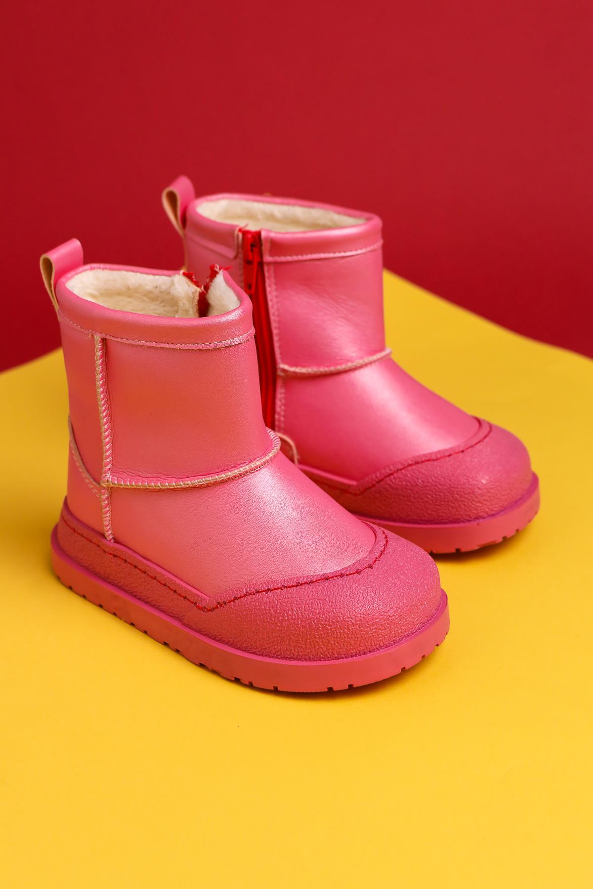 Jasmin Fuchsia Stiefel mit umgekehrter Naht und Fellfutter für Kinder