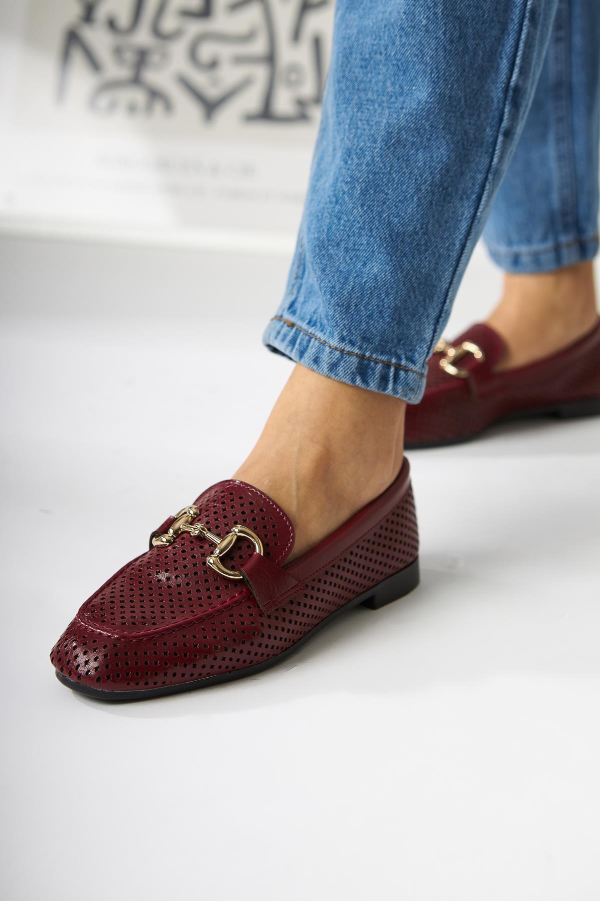 Gazali Claret Red Buckled Women's Ballerinas