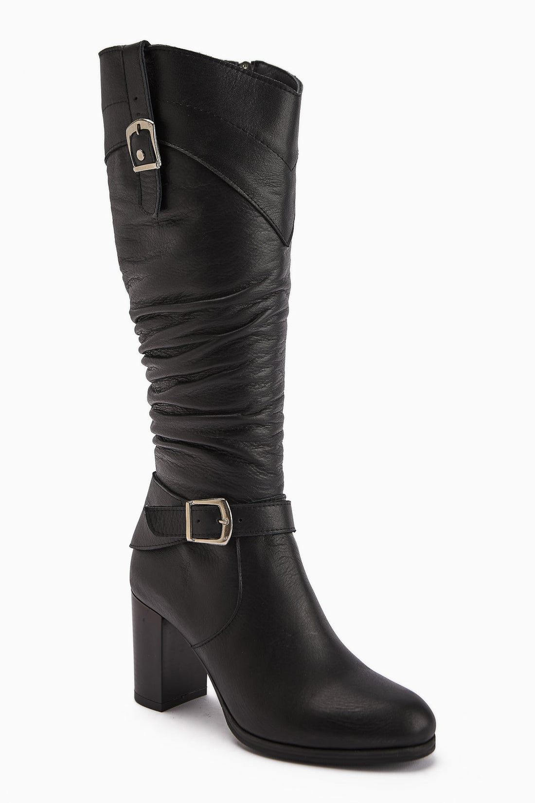 Ting Genuine Leather Black Buckle Detailed Women's Heeled Boot