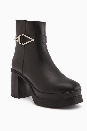 Hilda Black Buckle Detailed Platform High Heel Women's Boot