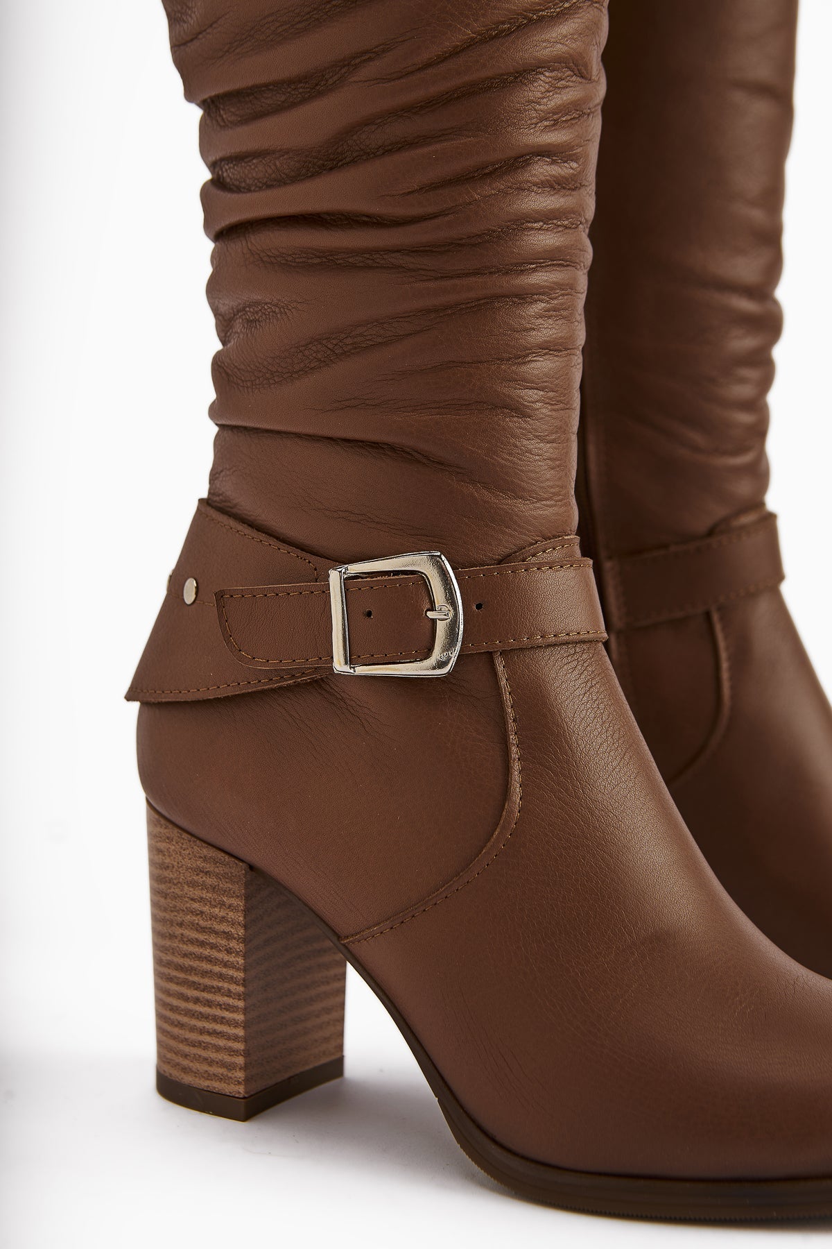 Ting Genuine Leather Taba Buckle Detail Women's Heeled Boot