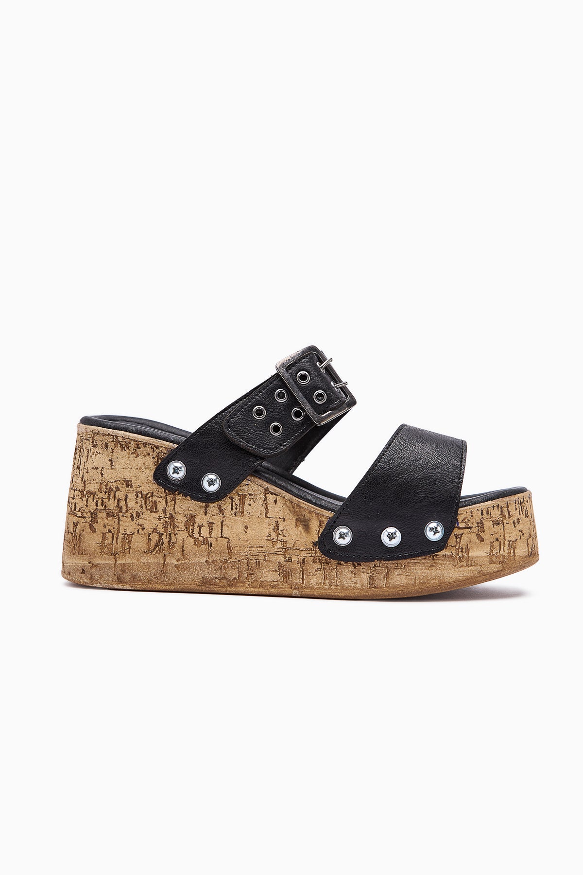Genet Black Screw Detailed Buckled Women's Slippers