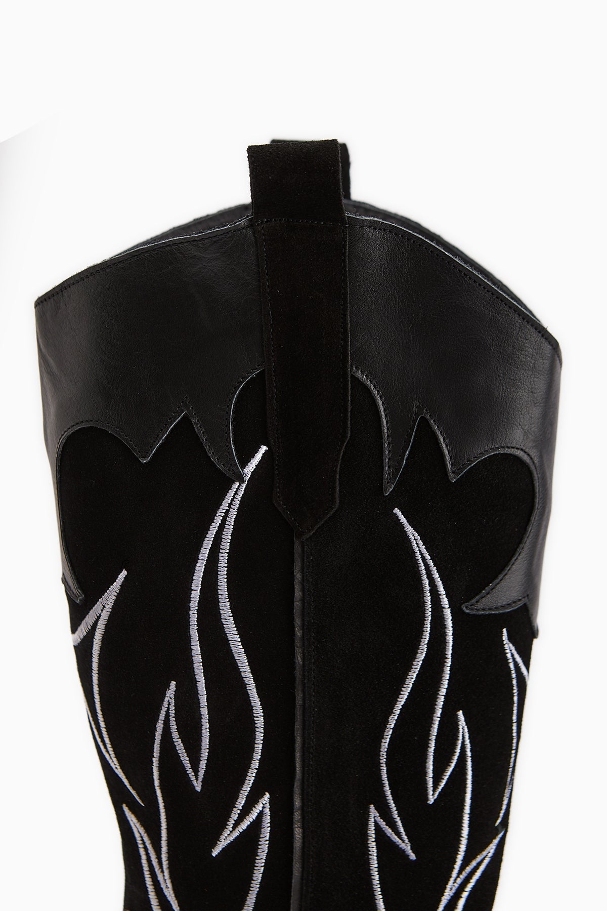 Lara Genuine Leather Black Suede Embroidered Western Boot with Leather Detail