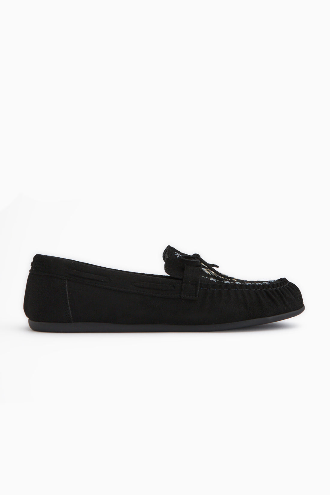 Darya Schwarz Wildleder Bestickte Damen Loafer