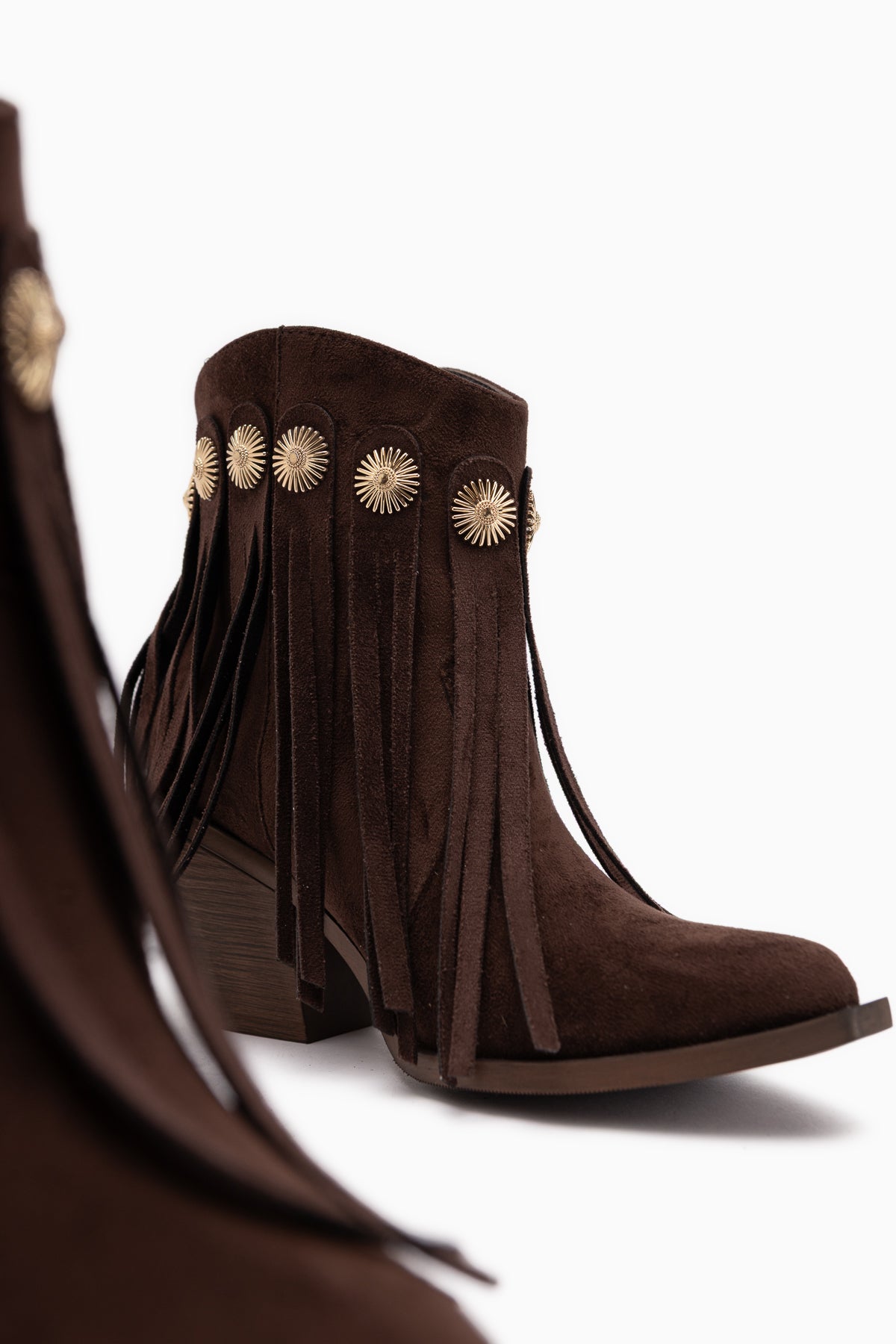 Rodeo Braun Wildleder Fransen Chunky Absatz Damen Western Stiefel