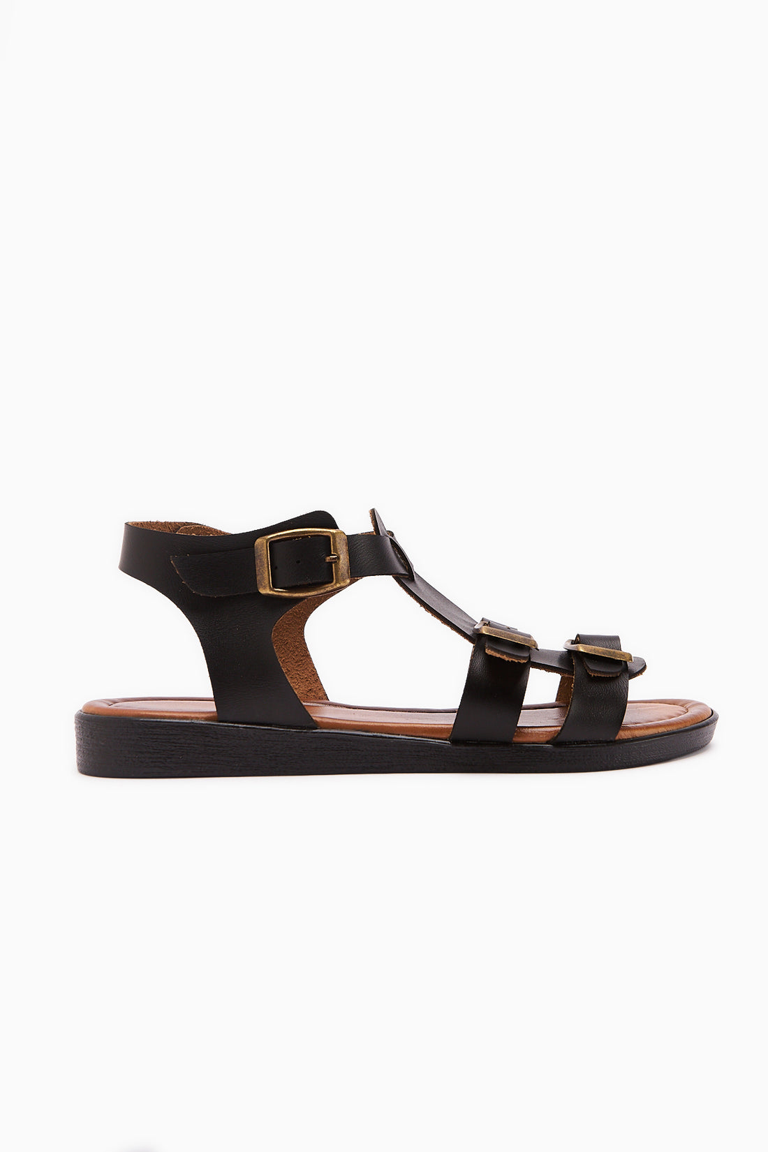 Echtes Leder Desta Schwarz Schnallen Detail Damen Sandale