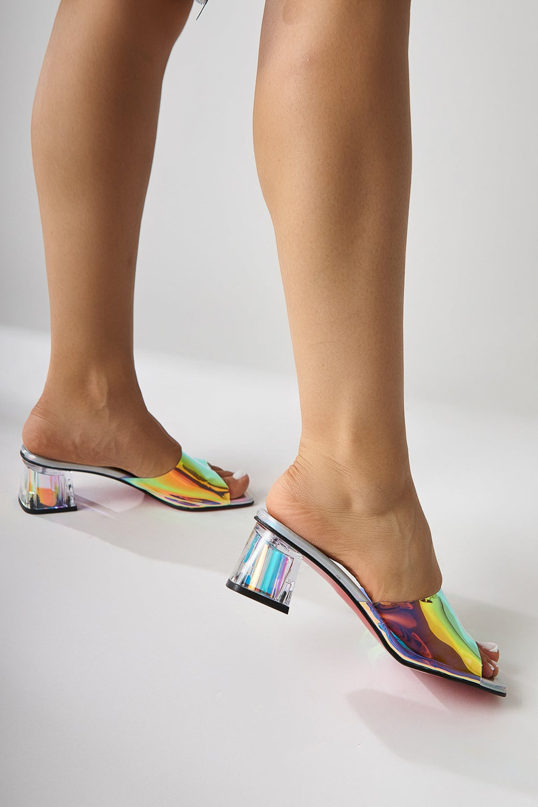 Persa Silber Transparenter Riemen Klare Absatz Damen Slipper