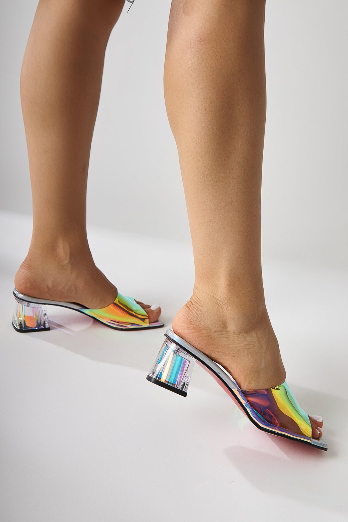 Persa Silber Transparenter Riemen Klare Absatz Damen Slipper