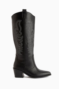 Ronnie Black Embroidered Detail Western Long Women’s Boots