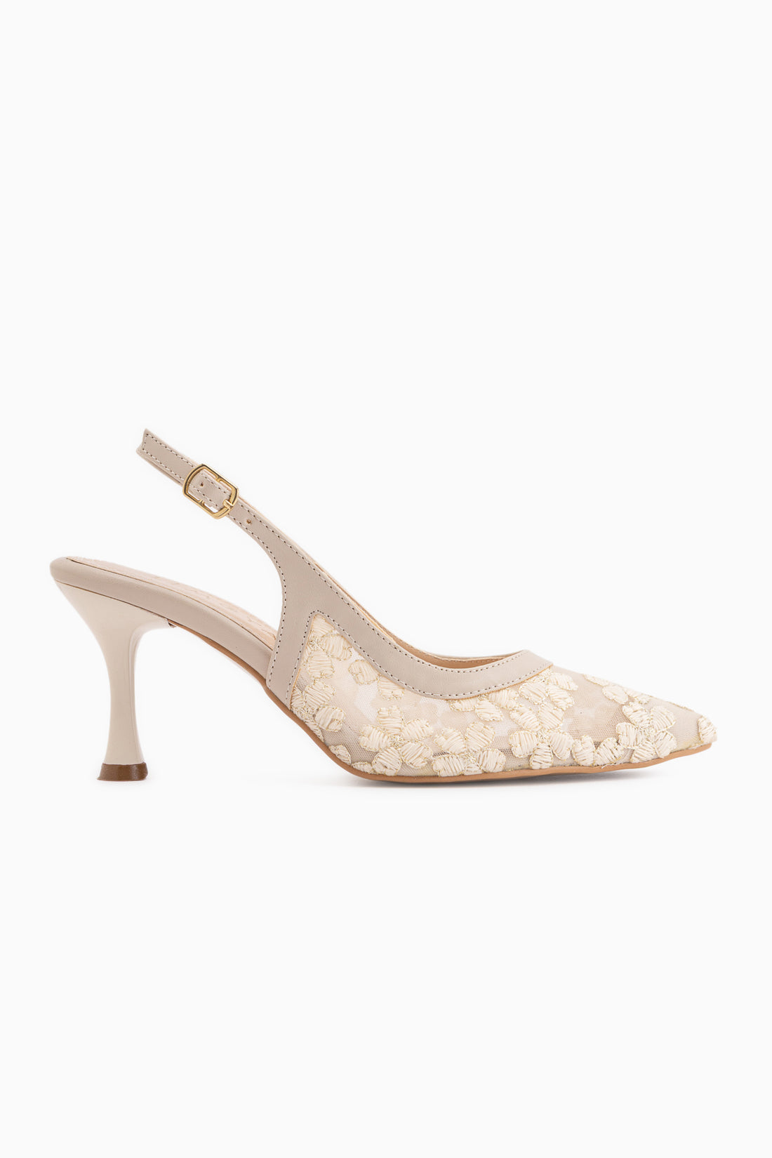 Camelia Beige Embroidered Women’s Heeled Shoes