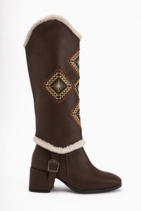 Hilka Braun Abnehmbarer Schaft Ethnisches Muster Stiefel