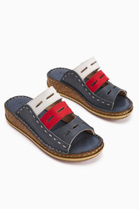 Echtes Leder Joelle Blau Comfort Laser Schnitt Pantoletten