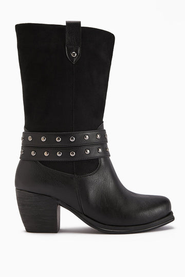 Catrin Black Studded Heeled Women's Boot